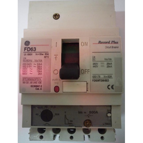 GE Record Plus FD63 50a Triple Pole Mccb